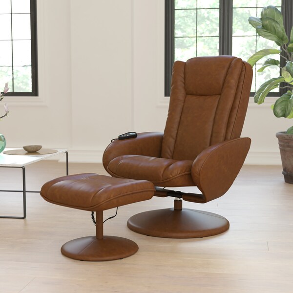 Flash Furniture Poppy Massaging Multi-Position Plush Recliner w/Side Pocket and Ottoman in Brown LeatherSoft BT-7672-MASSAGE-CGN-GG - main